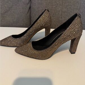 Michael Kors Glitter Pointed-Toe Block Heel Pumps - Gold